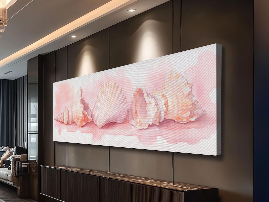 Shell Painting Framed Canvas Print Featuring Coastal Shells in Pastel ...