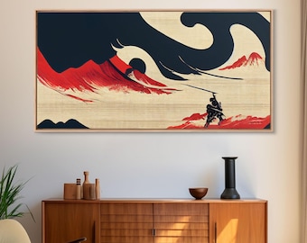 Samurai Fighting The Ocean, ready to hang canvas print wall art, framed canvas wall art, mancave decor