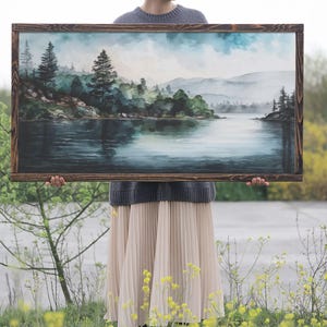Framed Lake Landscape Art | Framed Wall Art | Living Room Wall Decor ...