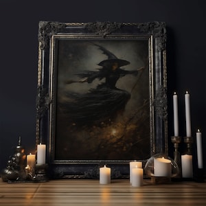 Spooky Season Witch Decor Witch Painting Framed Canvas Print - Etsy