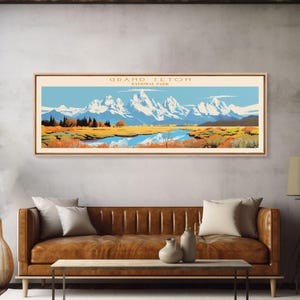 Grand Teton National Park, Panoramic Wyoming Travel Art, National Park Print, Minimalist Travel Art, Midcentury Modern Style Landscape