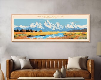 Grand Teton National Park, Panoramic Wyoming Travel Art, National Park Print, Minimalist Travel Art, Midcentury Modern Style Landscape