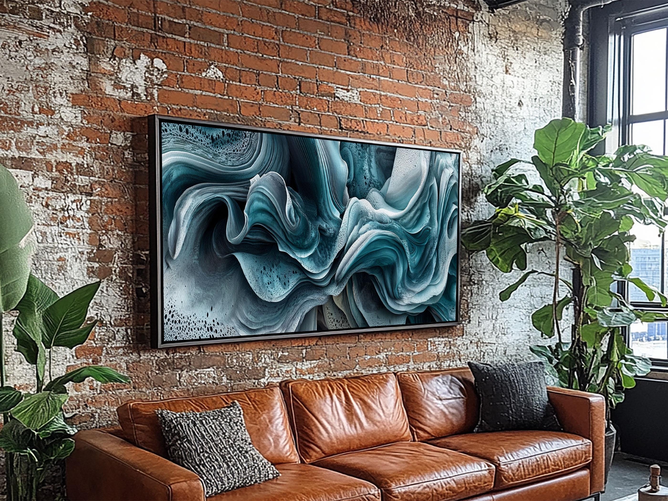 Blue Wave Art Framed Canvas Print, Geometric Wall Art, Abstract Coastal Art, Sage Green Wall Art, Bedroom Art, Vertical Wall Art