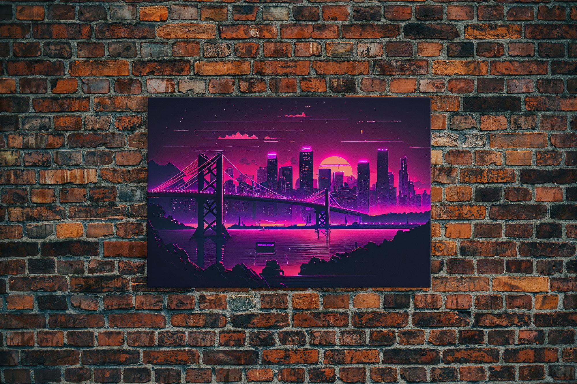 Cyberpunk San Francisco, Futuristic City Skyline Art, Framed