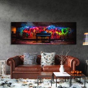 Limited Edition Graffiti Covered Piano Street Art Framed Canvas Print, Premium Graffiti Street Art Wall Decor, Extra Large Wall Art