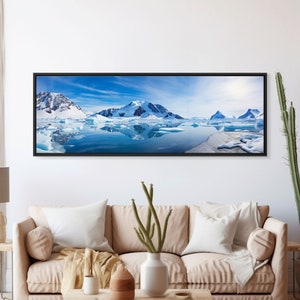 Beautiful Photographic Panoramic of Antarctica, Sunset Photography, Winter Decor, Christmas Deco, Framed Canvas Print, Landscape Photography