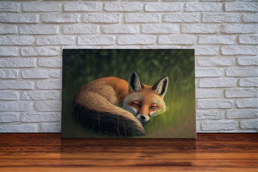 Cute Sleeping Fox Framed Canvas Wall Art Canvas Print Decor Etsy