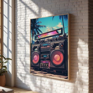 Vintage Boombox Canvas Print, 80s Vaporwave Aesthetic Wall Art, Boombox Print, cd boombox art, Music Studio Art, Studio Decor image 19