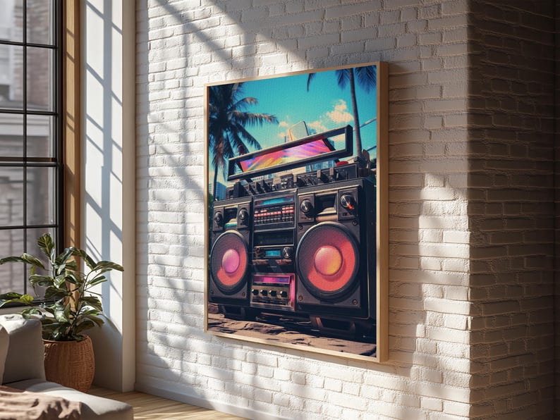 Vintage Boombox Canvas Print, 80s Vaporwave Aesthetic Wall Art, Boombox Print, cd boombox art, Music Studio Art, Studio Decor image 19