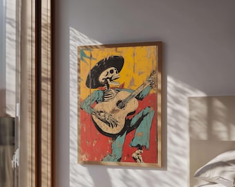 Haunted Skeleton Cowboy Canvas Print: Chicano Wall Art