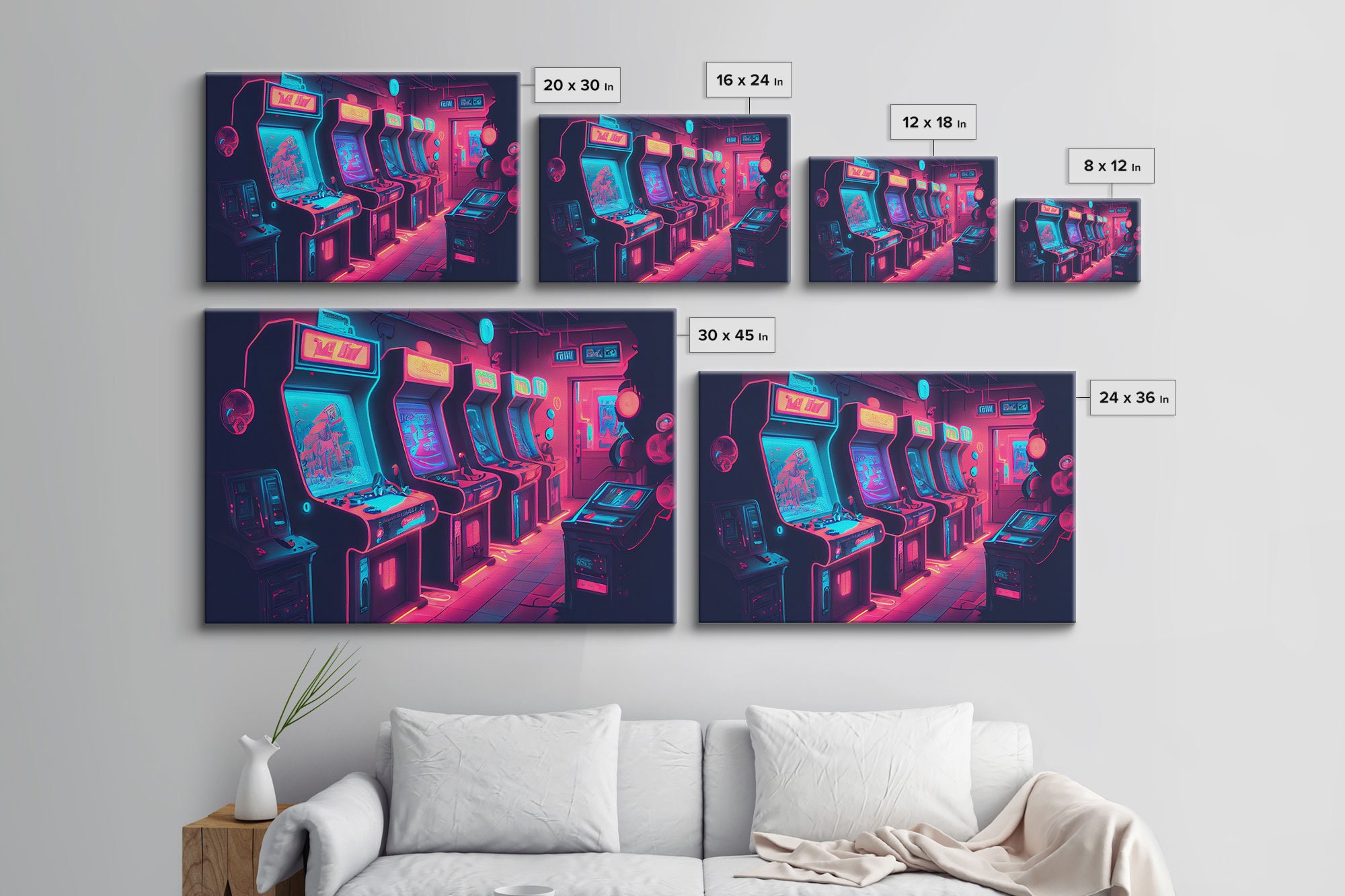 Wall Mural Arcade Machines - A Multi-Colored Gaming Room in Neon
