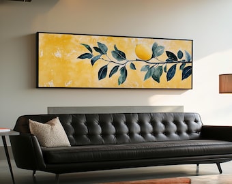 The Lemon Tree Framed Canvas Print, Horizontal Panoramic Wall Art, Kitchen Decor, Gift For Her, Lemon Tree Painting Wall Art