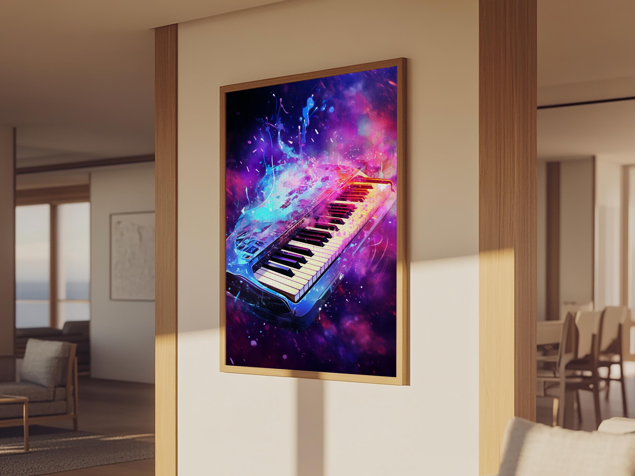 Cosmic Keyboard, Galaxy Music Art Framed Canvas Print, Electric