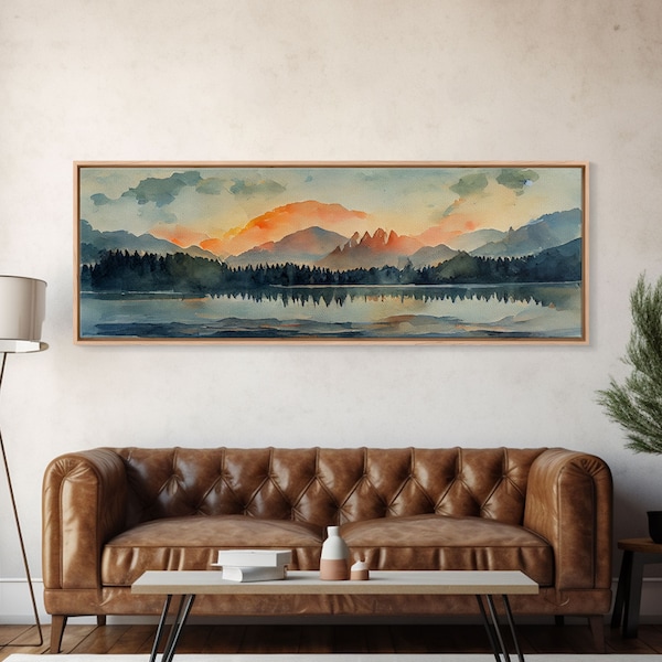 Watercolor painting of a forest fire, canvas print, landscape art, cool living room art, depressing art, Extra large panoramic wall decor