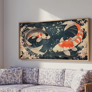 Feng Shui Koi Fish Art, Zen Art, Yin and Yang, Framed Canvas Print, Japanese Style Art, Watercolor Fish Art, Koi Print, Koi Painting image 16