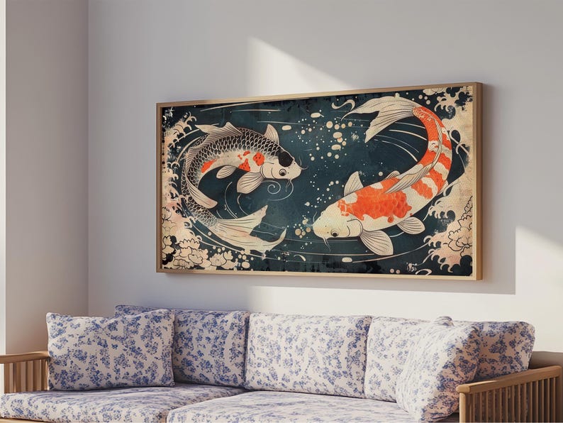 Feng Shui Koi Fish Art, Zen Art, Yin and Yang, Framed Canvas Print, Japanese Style Art, Watercolor Fish Art, Koi Print, Koi Painting image 16