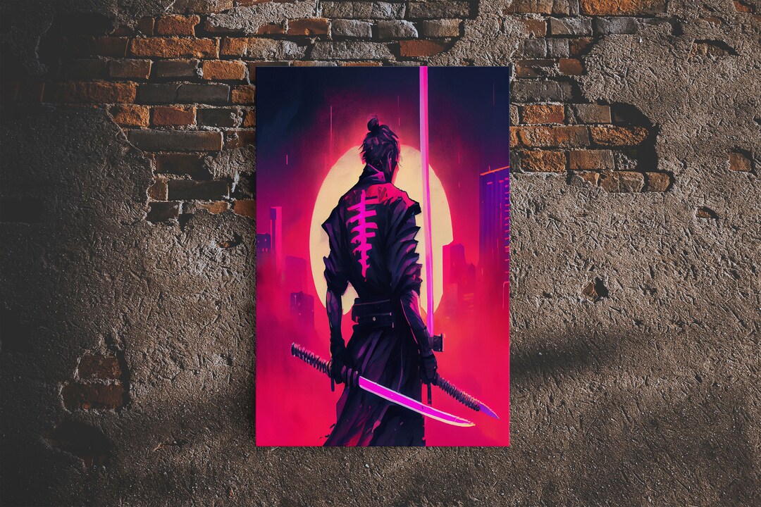 Cyberpunk Synthwave Samurai Samurai Art Framed Canvas Print - Etsy