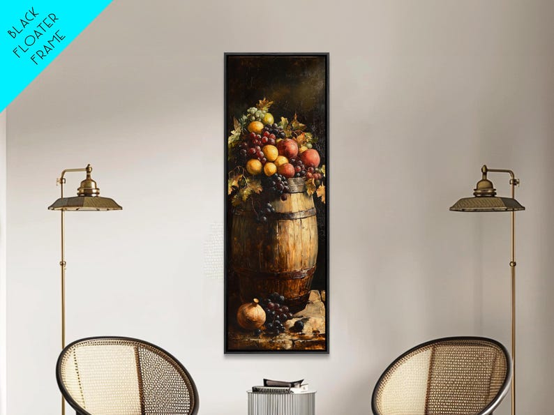 Still Life Oil Painting Print of Fruit and a Wine Barrel, Wine Room Art ...