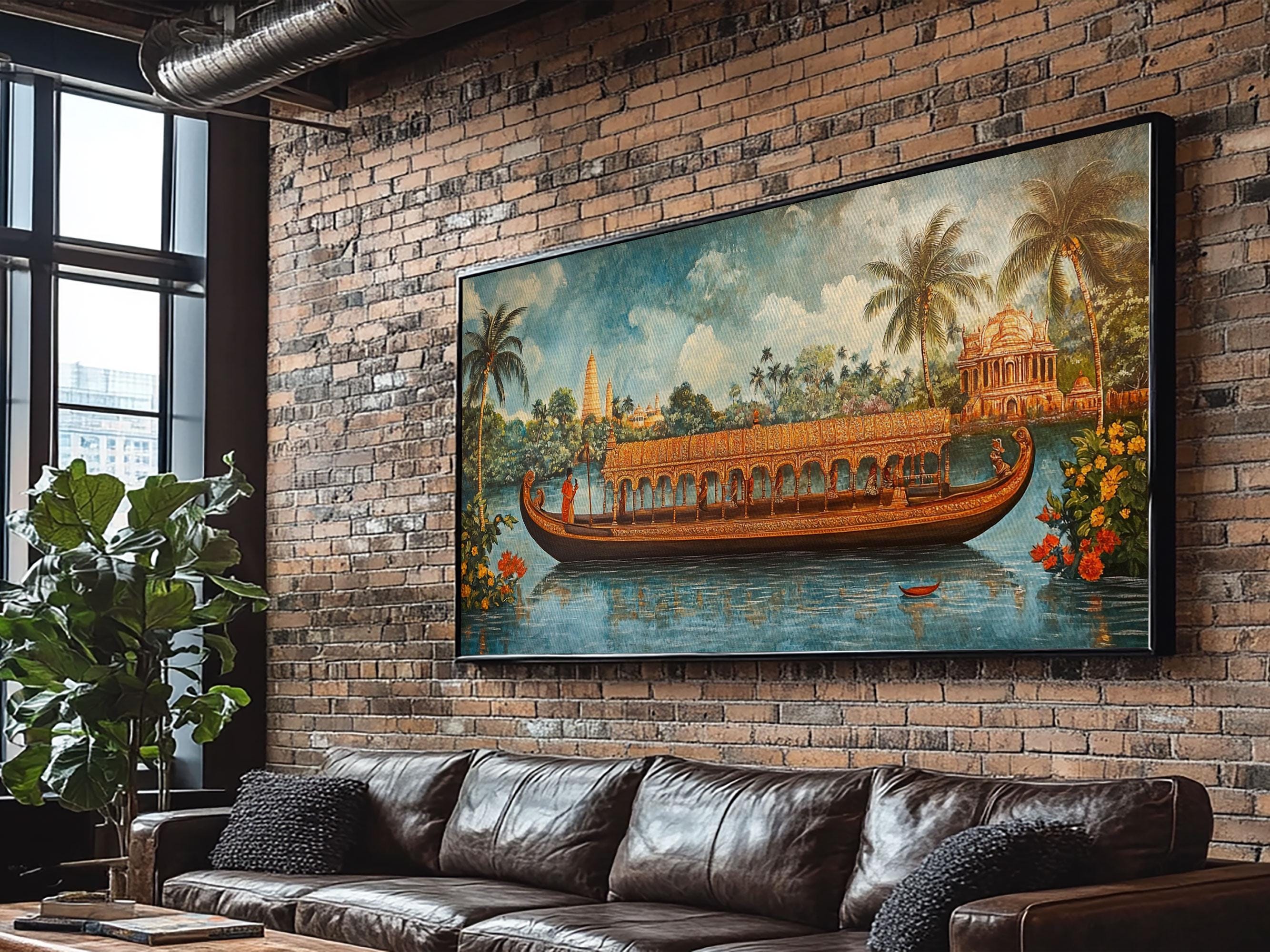 Mural of Kerala, Framed Canvas Print, Lush Jaipur Garden Wall Art Mural, Vibrant Green Canvas Art, Indian Wall Art, Highly Detailed Decor