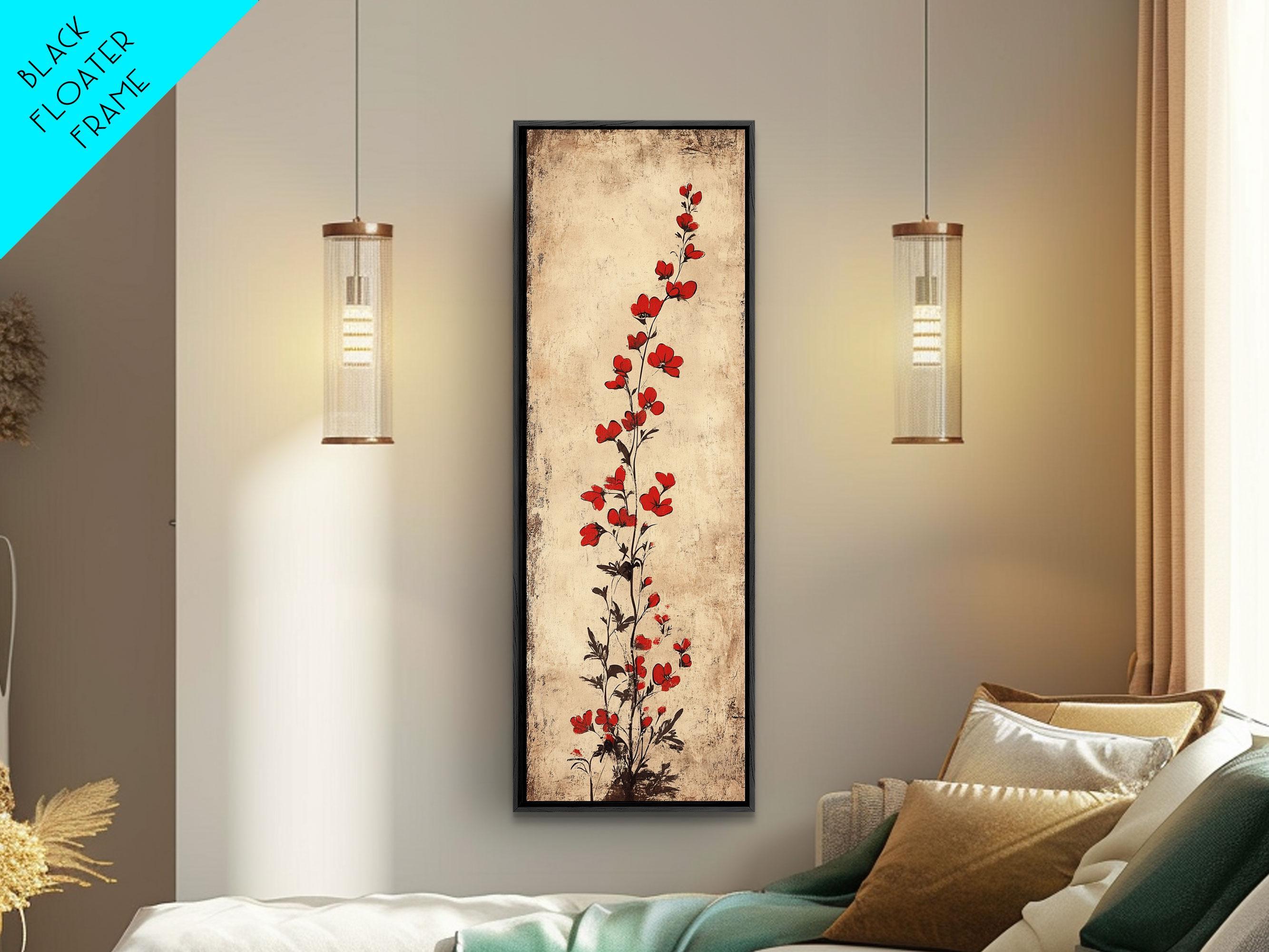 Framed Canvas Print of Red Floral Botanical Art, Poppy Wall Art