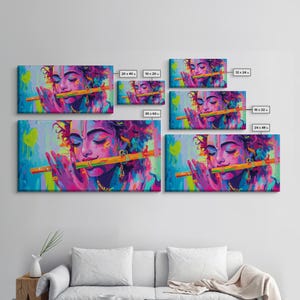 Radha Krishna Painting Print, Hindu Wall Art, Framed Canvas Print, Hinduism Wall Art, Krishna Wall Art, Krishna Playing A Flute afbeelding 8