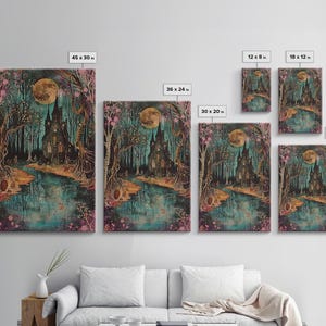 Haunted Castle by the Lake Framed Canvas Print, Halloween Wall Art, Spooky Art, Home Decor, Living Room Decor, Gothic Artwork, Creepy Castle image 8