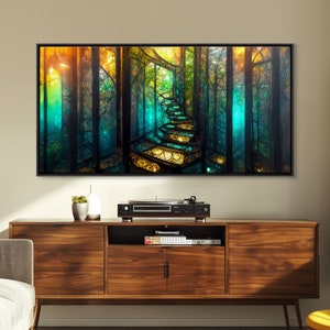 Fantasy wall art, canvas print, magical forest, fantasy landscape art, ready to hang wall art, bioluminescent glowing fantasy wall decor