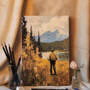 Trout Fly FIshing Wall Art Home Decor, Fly Fishing Painting Canas Print Cabin Art, Cabin Decor Fishing Cabin Art, Gift For Dad, Gift For Him