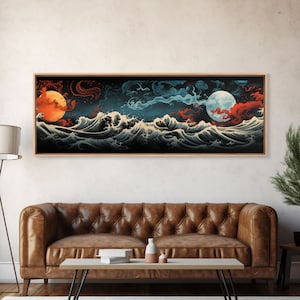 Hokusai Inspired Wall Art, Framed Canvas Print, Japanese Inspired Wall Art, Gift For Him, Minimalist Art, Wall Decor