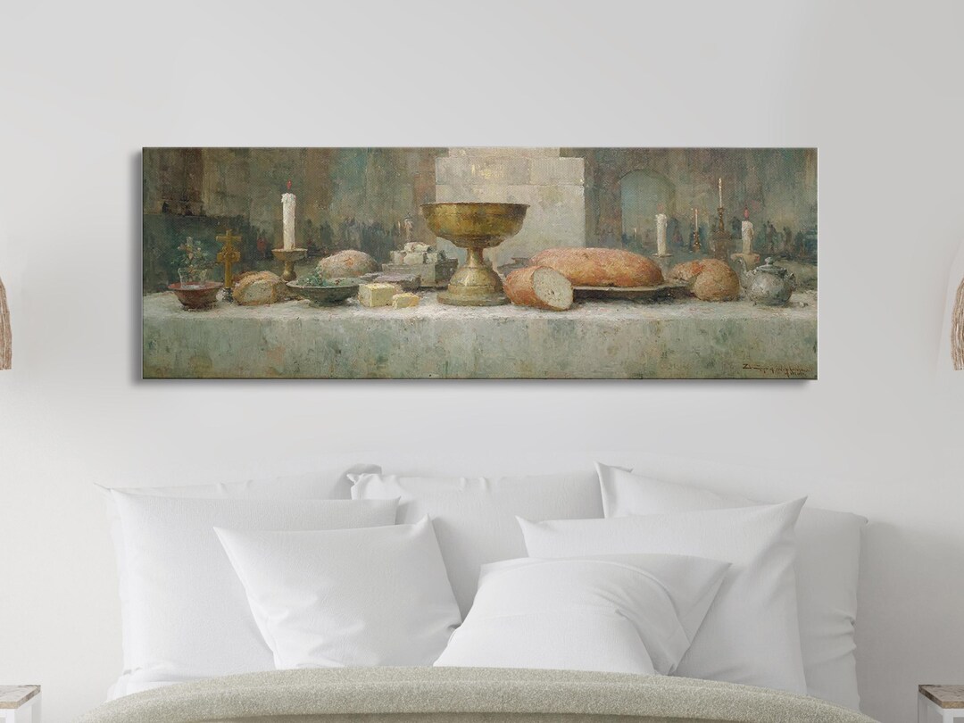 Sacred Table Offering - Framed Canvas Print - Panoramic Art - Christian ...