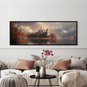Dark Moonlit Gothic Castle, Framed Canvas Print, Dark Fantasy Painting, Dark Academia, Ready To Hang Art, Moody Decor