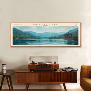 Payette Lake Idaho Framed Canvas Print, Lake House Decor, Panoramic Travel Poster, Landscape Painting, Modern Art