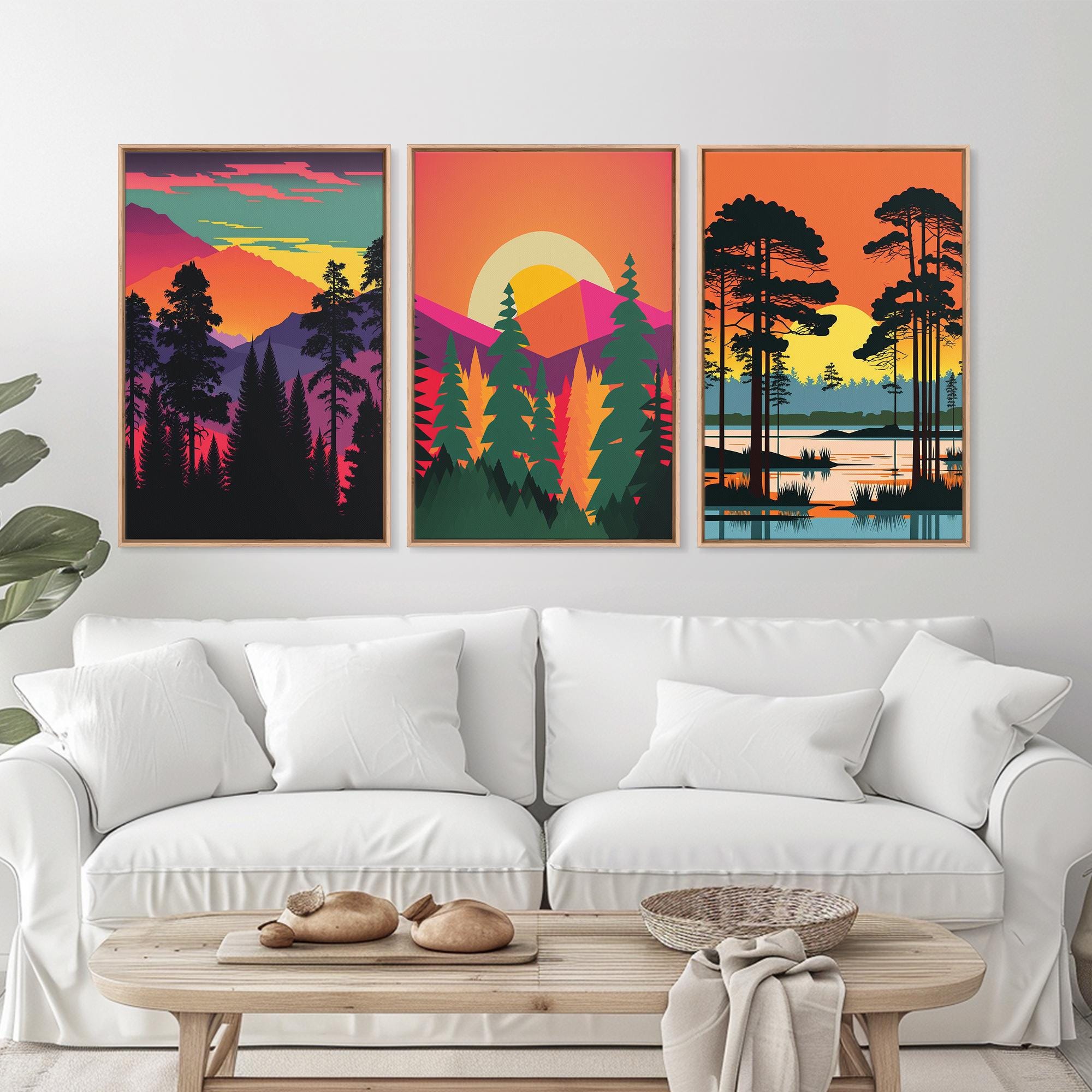 Pacific Northwest MCM Style Landscape Art, Framed Canvas Prints, 3
