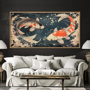Feng Shui Koi Fish Art, Zen Art, Yin and Yang, Framed Canvas Print, Japanese Style Art, Watercolor Fish Art, Koi Print, Koi Painting image 19
