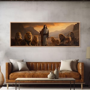 Jesús, el León de Judá, Impresión en lienzo enmarcada, Arte mural cristiano, Jesús y leones, Pintura al óleo de Jesús