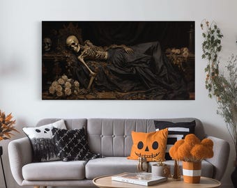Creepy Victorian Skeleton Canvas Print: Eternal Slumber Halloween Art