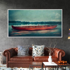 Painting of a Canoe, Lakehouse Art, ready to hang canvas print wall art, framed canvas wall art, mancave wall art