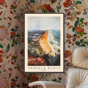Varkala Beach, India Watercolor Print, Vacation Gift, India Wall Art, Vacation Wall Art, Vacatation, Beach Decor, Beach Or Lakehouse Art