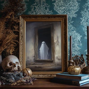 The Ghost In The Mirror, Framed Canvas or Canvas Print, Gothic Victorian Halloween Painting, Cool Halloween Decor, Dark Academia image 19