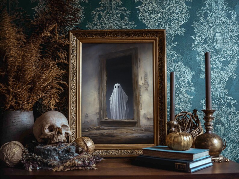 The Ghost In The Mirror, Framed Canvas or Canvas Print, Gothic Victorian Halloween Painting, Cool Halloween Decor, Dark Academia image 19