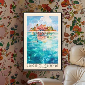 Sucre Islet (Johnny Cay), Colombia Watercolor Beach Print, Vacation Gift, Colombia Wall Art, Framed Canvas Print, Framed Beach Painting