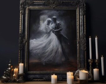 The Ghost's Dance, Framed Canvas Print, Cool Halloween Decoration, Victorian Gothic Dark Academia Haunted Art, Halloween Decoration 90s