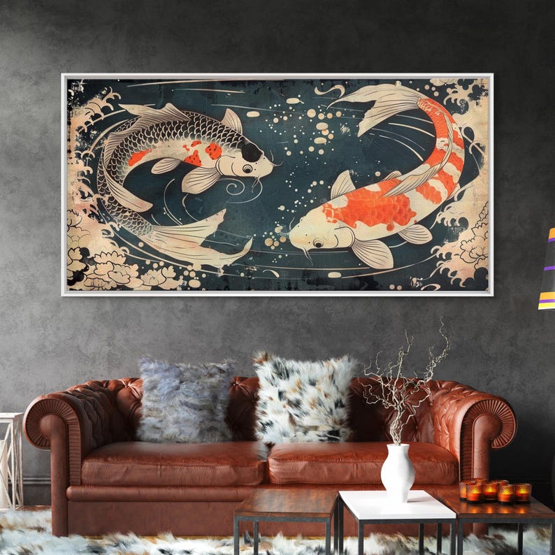 Feng Shui Koi Fish Art, Zen Art, Yin and Yang, Framed Canvas Print, Japanese Style Art, Watercolor Fish Art, Koi Print, Koi Painting image 18