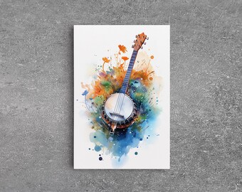 Regalo de banjo de 4 cuerdas, lienzo de banjo, arte de música country, arte de guitarra, póster de banjo, regalos de banjo, arte musical