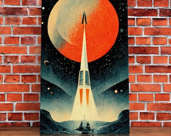 Art Deco Style Spaceship, Space Exploration, Science Fiction / SciFi Canvas Print, Ready to Hang Wall Art