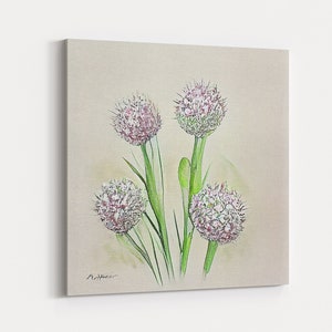 allium roseum, Watercolor Flower Art, Floral Art, Gifts for Her, framed canvas print, wall art image 2
