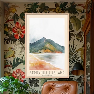 Serranilla Island, Colombia Watercolor Beach Print, Vacation Gift, Colombia Wall Art, Framed Canvas Print, Framed Beach Painting