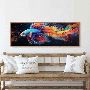 Pintura de pez Betta, arte mural, impresión en lienzo enmarcado, pez luchador siamés, arte mural de acuario, pintura colorida de pez mascota imagen 20