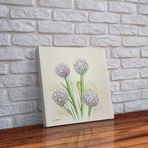 allium roseum, Watercolor Flower Art, Floral Art, Gifts for Her, framed canvas print, wall art image 4