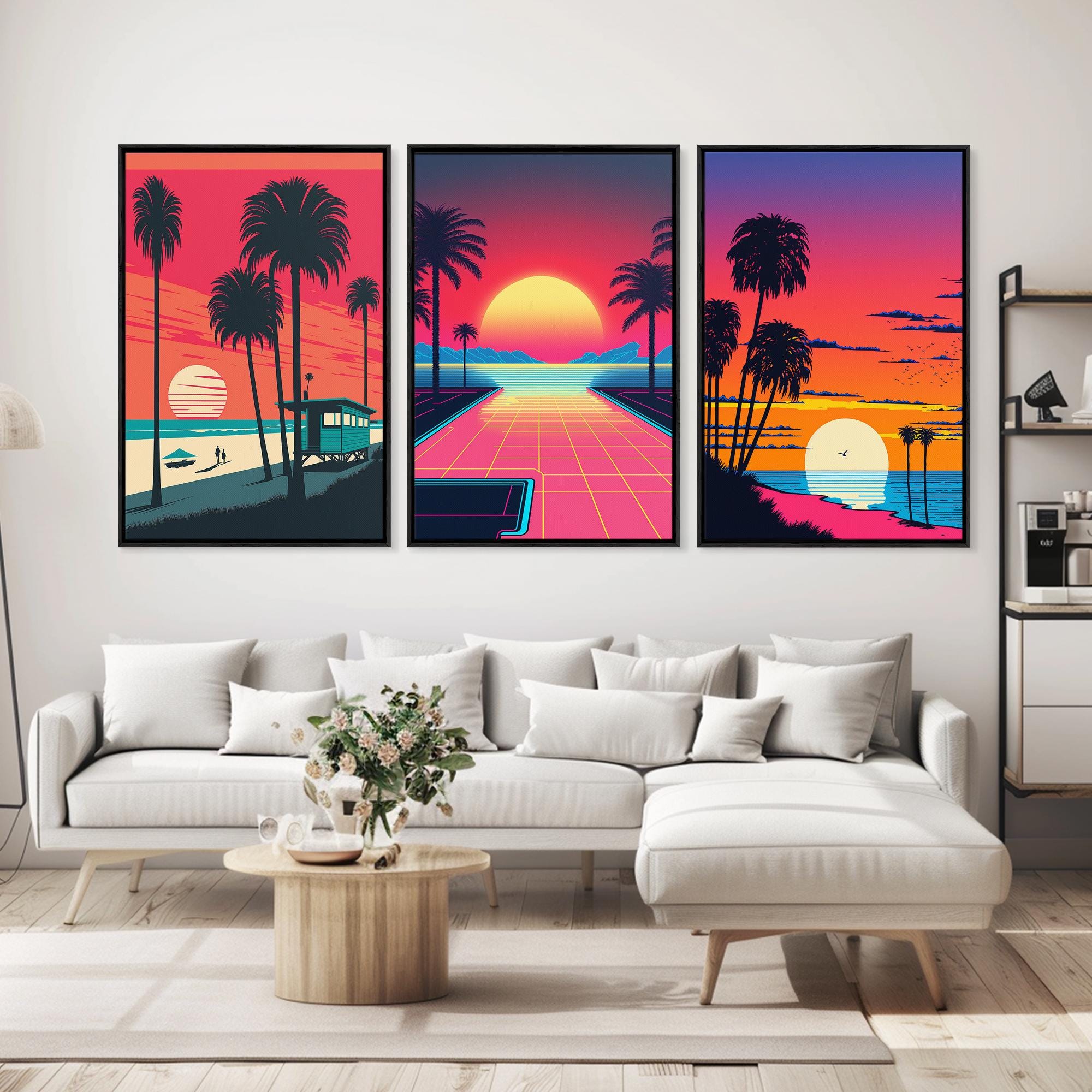 Midcentury Modern Wall Art, Mid Century Modern, 3 Piece Framed